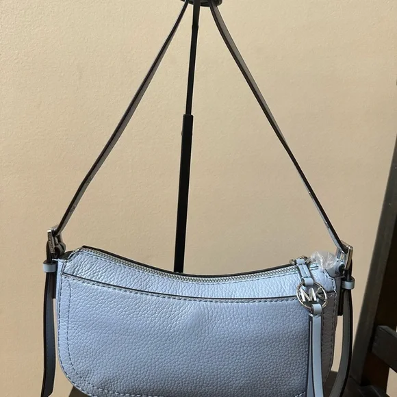 Michael Kors Camden MK Pouchette Crossbody Zip Bag Pale Blue Leather - Picture 3 of 8